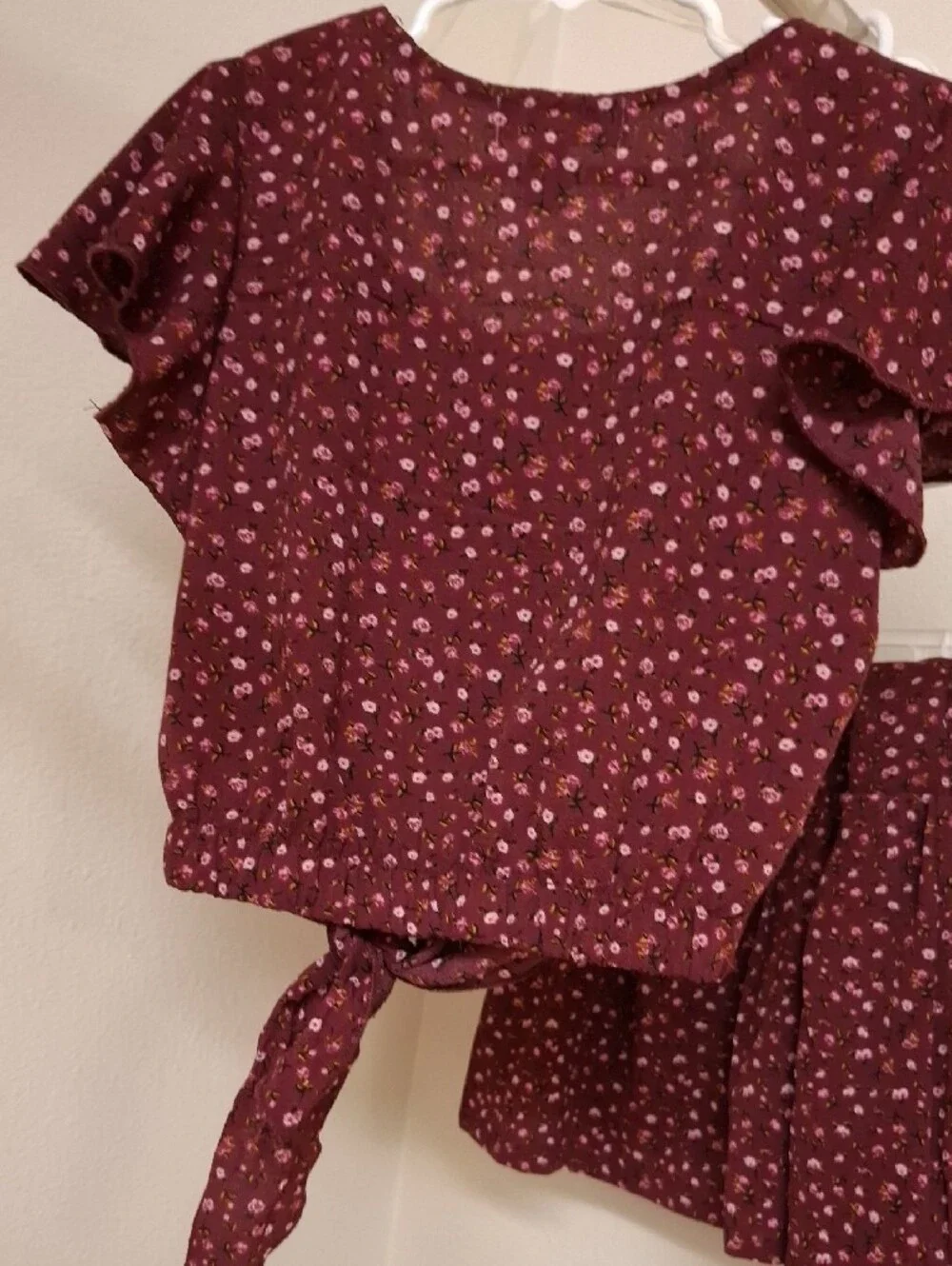 Speechless Burgundy Floral Tie-Front Top & Skort Set